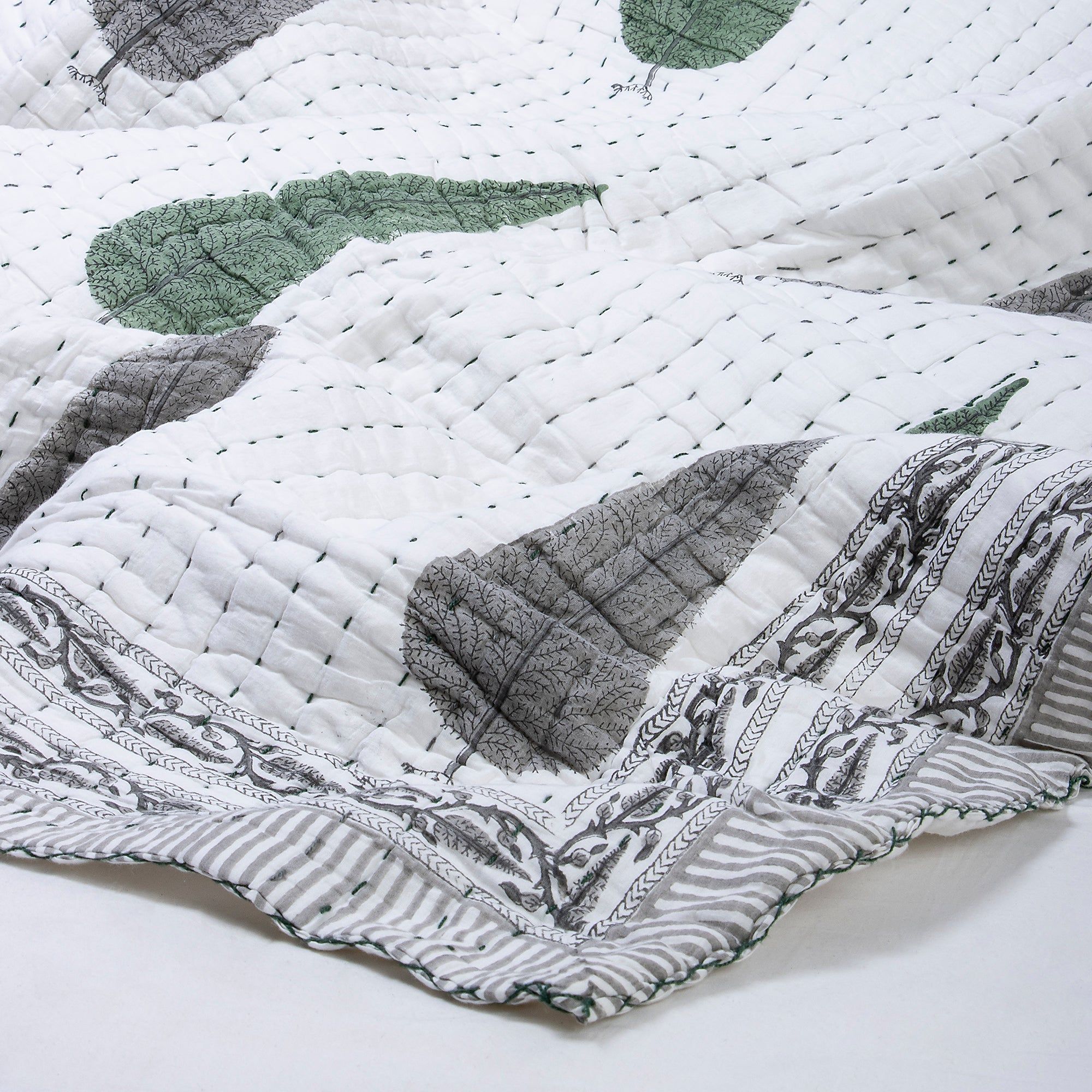 Hand Block Print Kantha Cotton Single & Double Bed Blanket Quilt